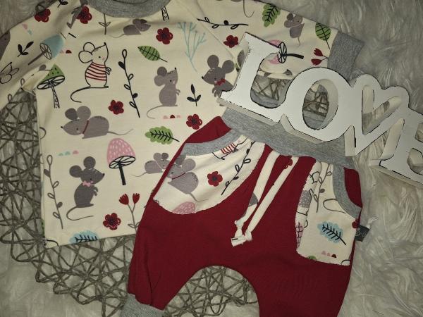 Kombination: Raglanshirt & Baggyhose Gr. 50/56 "Mäuschen"